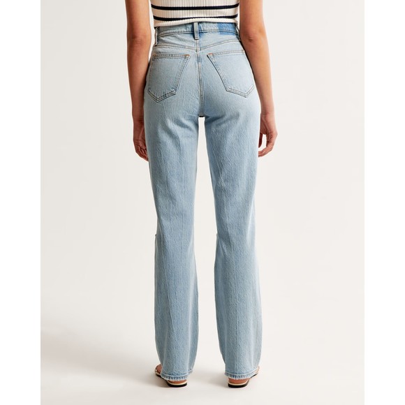 A&F Ultra High Rise 90s Straight Jean, Light Double Knee Destroy, 26/2 SHORT - Picture 3 of 11